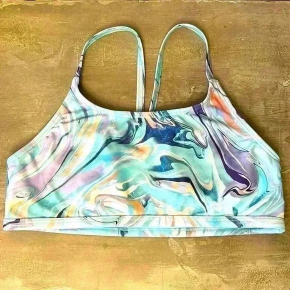 Athleta Girl Racer Back Sports Bra Marble Swirl Size XXL 16 Athletic Sports Yoga - Picture 1 of 5